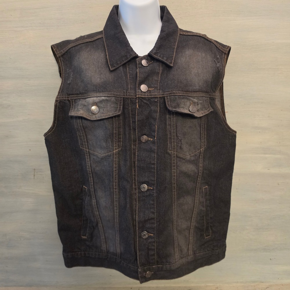 PJ Mark 100% Cotton Men's Dark Wash Denim Button Down Vest Size XL GC